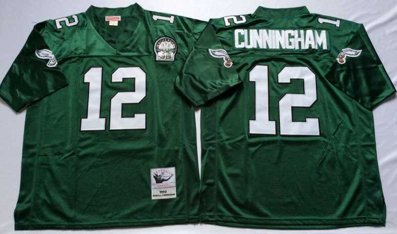 Eagles 12 Randall Cunningham Green M&N Throwback Jersey